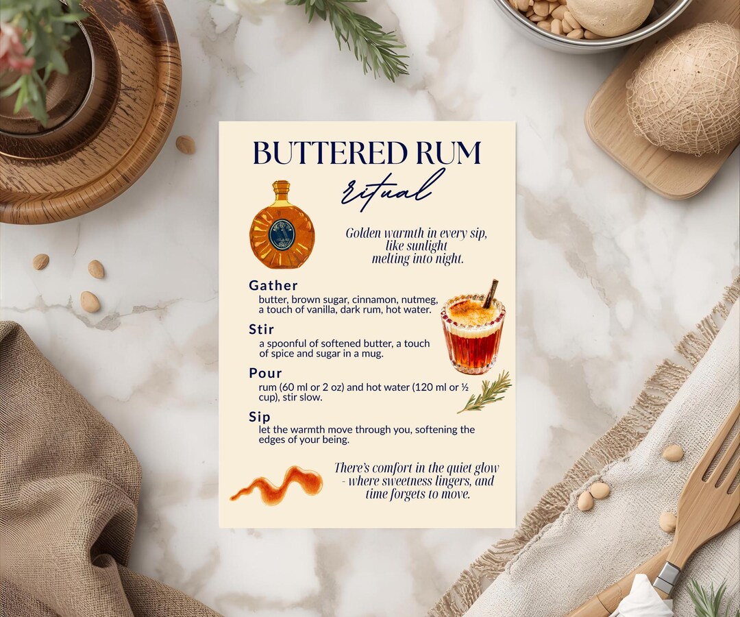 Hot Buttered Rum Ritual Card: Printable Recipe Book Page, Cookbook ...