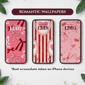 Pink Vintage iPhone Wallpapers, Android/iOS Lock Screen | Romantic Theme with Hearts, Bows & Strawberry Aesthetic