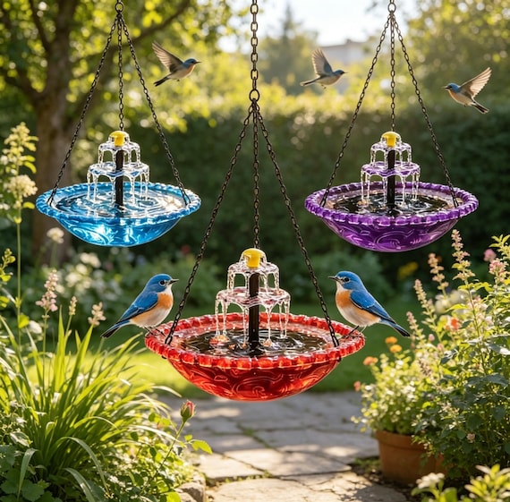Hanging Solar Waterfall Bird Bath-Hummingbird Feeder,Weatherproof Garden Decor, Solar Powered Water Fountain for Patio Outdoor Yard Ornament
