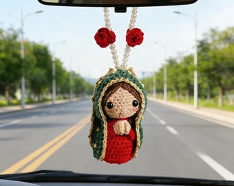Maagd Maria auto hangend ornament, handgeweven Maria-hanger, religieus amulet, autodecoratie, een perfect cadeau voor familie en vrienden