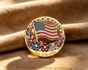 USA 250th Anniversary Flag Brooch, Patriotic Enamel Rhinestone Pin, 1776-2026 American Flag Jewelry,Commemoration Brooch
