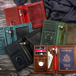 Personalized AirTag Genuine Leather Passport Holder: RFID Blocking Travel Wallet, Custom made