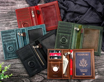 Personalized AirTag Genuine Leather Passport Holder: RFID Blocking Travel Wallet, Custom made