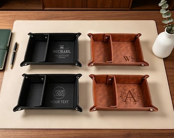 Gepersonaliseerde leren opbergbak voor mannen en vrouwen, ideaal als opbergmand, organizer, cadeau voor bruidsjonkers, verjaardagscadeau voor hem, haar, vader, moeder of vriend, met gepersonaliseerde gravure.