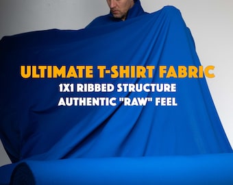 Tejido de punto acanalado azul cobalto 1x1 – 95/5 algodón/elastano, fabricado en Portugal