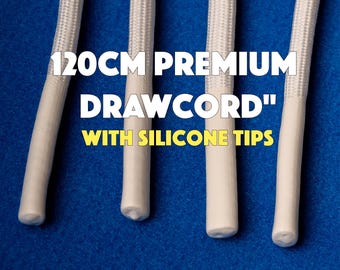 Cordón blanco de 120 cm con puntas de silicona: mejora de sudaderas y prendas técnicas