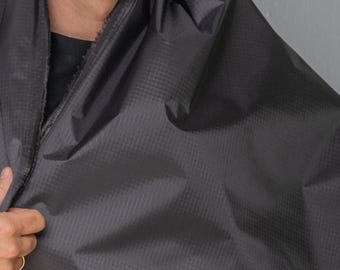 TPU Laminated Ripstop Nylon Shell Fabric — Waterproof Airtight Technical Fabric by the Meter | Premium Brand Production Surplus | Black