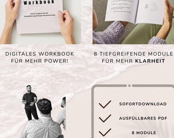 May include: A workbook titled "Mission Nights Workbook" is held open, displaying text and a logo. The image also shows an open agenda, a group of people, and bullet points with text. The text includes "Digital Workbook for More Power!" and "8 Deep Modules for More Clarity."