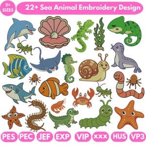 Paquete de diseños de bordado de animales marinos, flores marinas, animales del océano, bordado de playa, costa y pescadores, paquete de bordado de verano italiano para descargar.