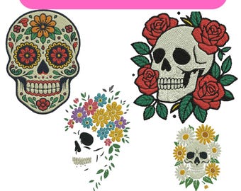 Floral Skull Machine Embroidery Design Bundle Dancing Skeleton Embroidery Mini Skull,Jack And Sally Embroidered Design Instant Download File