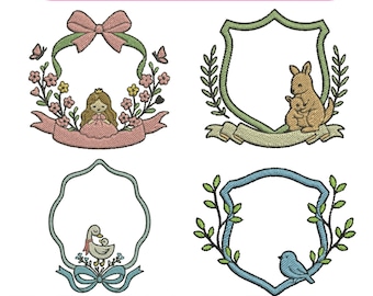Ramar Maskinbroderi Design Bundle Blommor Vapensköld Monogram Broderi Vintage Krans Vapensköld Ramar Design 3+ Storlekar Direktnedladdningsbara Filer