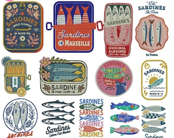 Mini Sardines Embroidery Design Bundle Sardine Trio Embroidery Sardine Can Embroidery Ocean Fish EMB Portuguese Style Seafood 3+Sizes Files