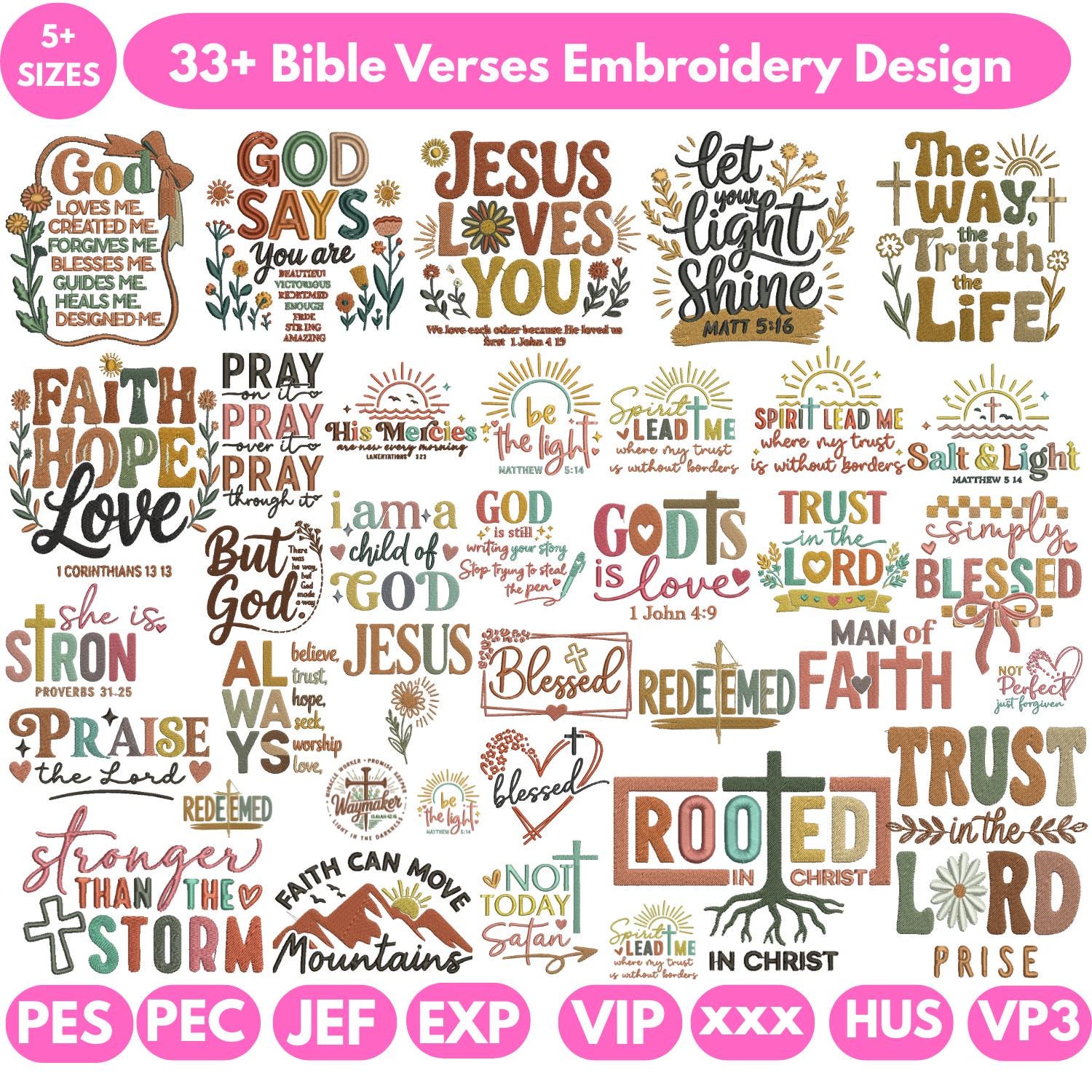 Bible Verse Machine Embroidery Design Boho Christian PES Bible Verse ...
