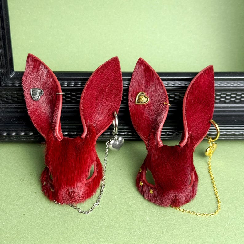 Gothic Burgundy Bunny Bag Charm, Horsehair Leather Purse Charm image 6