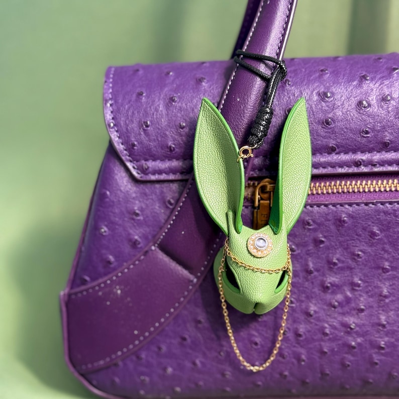 Handmade Bright Green Leather Bunny Bag Charm, Lambskin Purse & Handbag ...