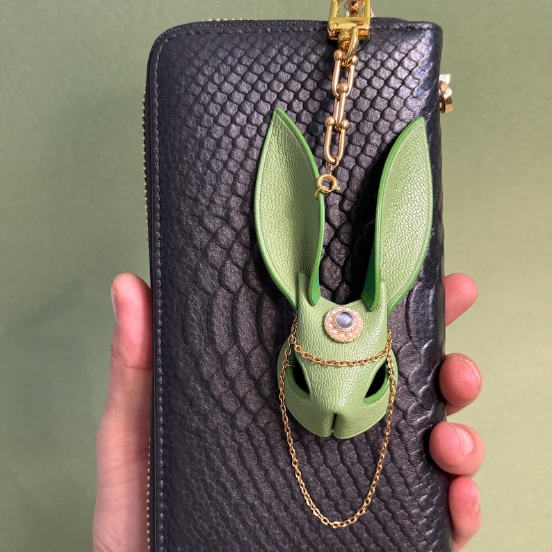 Handmade Bright Green Leather Bunny Bag Charm, Lambskin Purse & Handbag ...