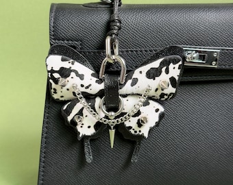 Leather Butterfly Bag Charm, Genuine Horsehair Purse Charm, Lambskin Statement Handbag Charms