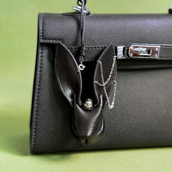 Goth Luxury Bunny Leather Bag Charm, Handmade Lambskin Wicked Purse Charm,  Handbag Charms