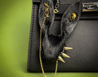 Gothic Bunny Leather Bag Charm, Horsehair & Lambskin Purse Accent