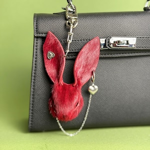 Gothic Burgundy Bunny Bag Charm, Horsehair Leather Purse Charm image 4