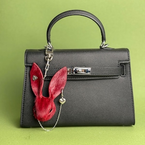 Gothic Burgundy Bunny Bag Charm, Horsehair Leather Purse Charm image 5