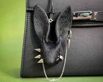 Dark Luxury Gothic leather bag charm，handmade Horsehair purse charm ，handbag charms