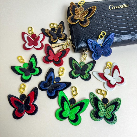 Handmade Butterfly Leather Purse Charm, Luxury Wallet Charm & Handbag Zipper Charms