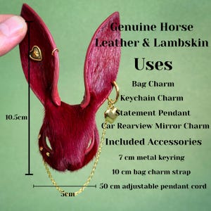 Gothic Burgundy Bunny Bag Charm, Horsehair Leather Purse Charm image 9