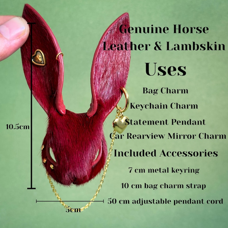 Gothic Burgundy Bunny Bag Charm, Horsehair Leather Purse Charm image 9