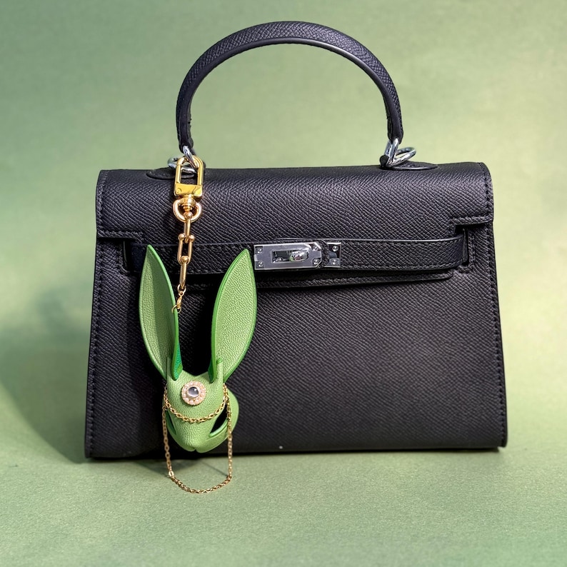 Handmade Bright Green Leather Bunny Bag Charm, Lambskin Purse & Handbag ...
