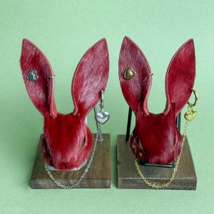 Gothic Burgundy Bunny Bag Charm, Horsehair Leather Purse Charm image 12