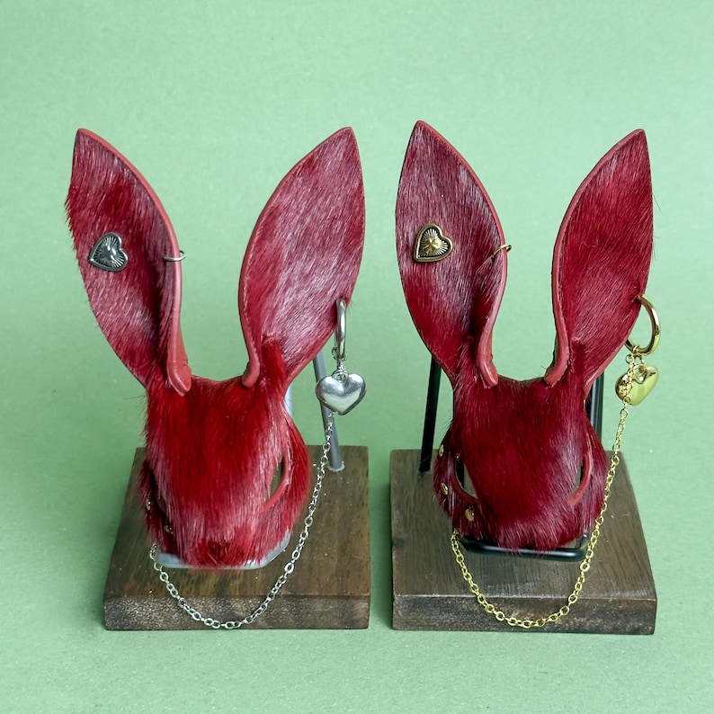 Gothic Burgundy Bunny Bag Charm, Horsehair Leather Purse Charm image 12