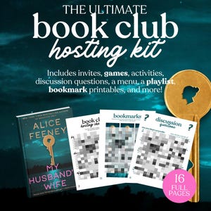 Min mans fru bokklubb Värdskapskit || Utskrivbara diskussionsfrågor Mötesguide Utskrivbar PDF Direktnedladdning Alice Feeney thriller