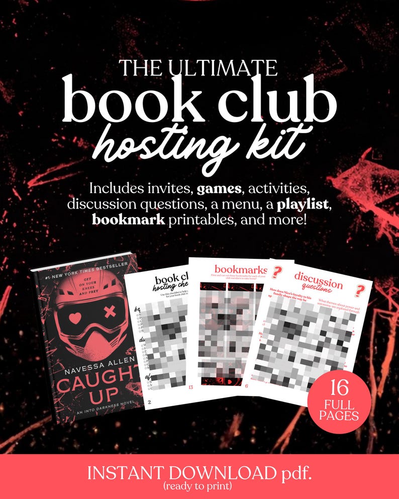 Hostingkit voor ingehaalde boekenclub || Afdrukbare discussievragen Vergadergids Afdrukbaar pdf-bestand direct downloaden afbeelding 1