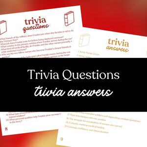 Op de afbeelding: Trivia-spelkaarten met vragen en antwoorden. De kaarten hebben een witte achtergrond met zwarte en gouden tekst. De woorden "Trivia Questions" en "trivia answers" worden weergegeven.