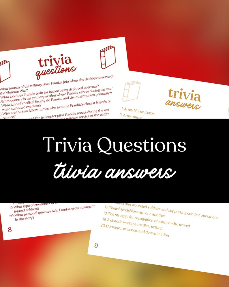Op de afbeelding: Trivia-spelkaarten met vragen en antwoorden. De kaarten hebben een witte achtergrond met zwarte en gouden tekst. De woorden "Trivia Questions" en "trivia answers" worden weergegeven.
