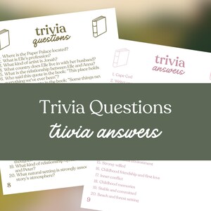 K&ouml;nnte beinhalten: Trivia-Spielkarten mit Fragen und Antworten. Die Karten zeigen die W&ouml;rter "Trivia-Fragen" und "Trivia-Antworten" in handschriftlichem Stil. Die Fragen und Antworten sind auf den Karten mit einem Buchsymbol aufgef&uuml;hrt.