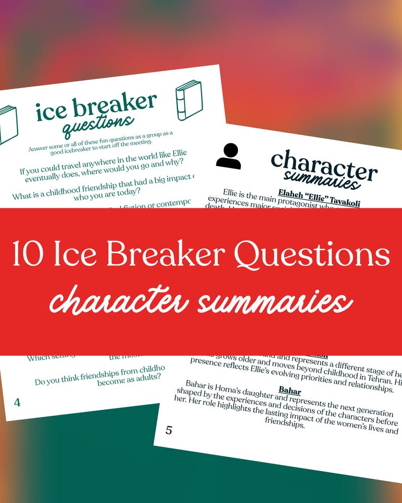 May include: A collection of cards with the text "ice breaker questions" and "character summaries." The cards are white with black text and a red banner across the center that reads "10 Ice Breaker Questions character summaries."