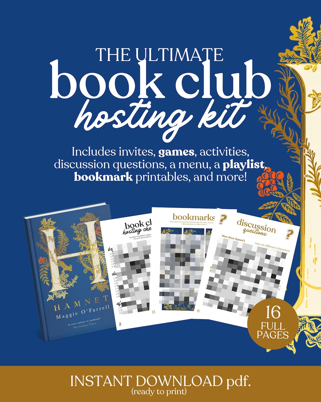 Hamnet Book Club Hosting Kit || Printable Discussion Questions Meeting ...