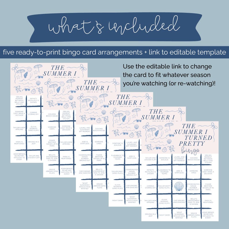 The Summer I Turned Pretty TSITP Watch Party Bingo Card | Editable in ...
