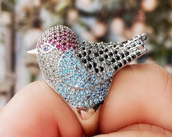 Kristall Vogel Ring: Bunt pflastern Tier Statement Schmuck
