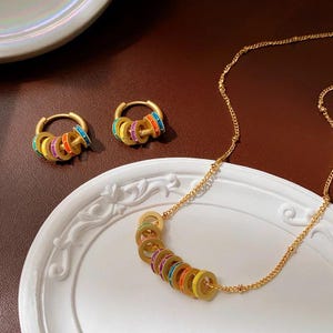 Rainbow Charm Hoop Earrings: Colorful Boho Huggie Earrings