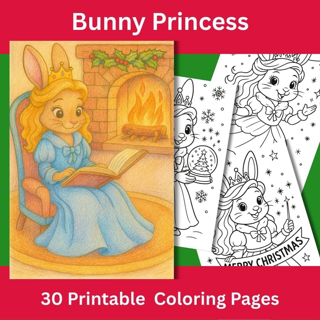 バニープリンセスのクリスマスぬり絵：冬のシート30枚（PDFダウンロード） - Etsy 日本, image size:1080x1080