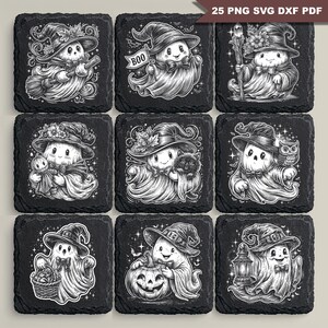 Häxa Spöke SVG Skifferglasögon PNG DXF Halloween Söt Bundle