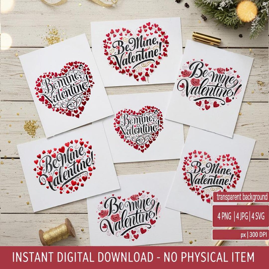 Be Mine Valentine SVG Bundle | Heart Typography (digital Download) - Etsy