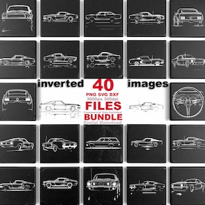 Muskel-Auto Blueprint-Schiefergravur, Retro-Konstruktion Laserdesign, Fahrzeugschema SVG PNG DXF