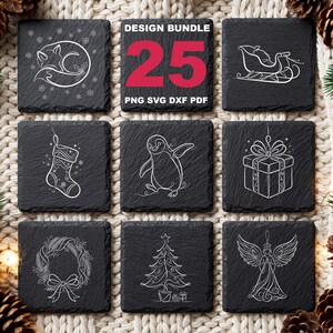 Christmas Single Line Art SVG Bundle 25 Designs Laser Engraving Slate