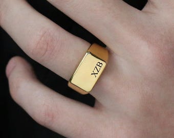 Personalised Titanium Ring, Signet Ring for Men, Rectangular Rings, Pinky Rings, Custom Name Jewellery, Valentine's Day Gifts For Him