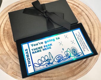 Personalised Foil Theme Park Ticket Voucher, Surprise Day Out Keepsake