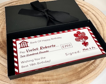 Birthday Money Gift Voucher | Personalised Birthday Cheque | Cash Gift Presentation | Money Birthday Gift